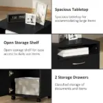 Mobile Storage Cabinet Organizer with Drawer Black Printer Stand with Castors for Office - Image 4