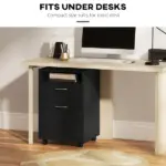 Mobile Storage Cabinet Organizer with Drawer Black Printer Stand with Castors for Office - Image 5