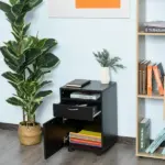 Mobile Storage Cabinet Organizer with Drawer Black Printer Stand with Castors for Office - Image 10