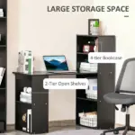 Modern 47" Computer Desk with Bookshelf Black Office Desk Compact Crafting Table - Image 5