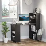 Modern 47" Computer Desk with Bookshelf Black Office Desk Compact Crafting Table - Image 10