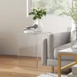 Modern Acrylic End Table, Waterfall Side Table with Rounded Edges and Storage for Small Spaces, 21" x 12" x 21", Clear - Image 6