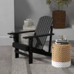 Modern Adirondack Chair with Cupholder Supports 330 lbs for Patio Garden Lawn Black - Image 2