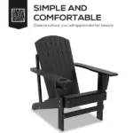 Modern Adirondack Chair with Cupholder Supports 330 lbs for Patio Garden Lawn Black - Image 4
