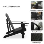 Modern Adirondack Chair with Cupholder Supports 330 lbs for Patio Garden Lawn Black - Image 5