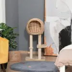 Modern Cat Tree with Sisal Scratching Post Condo and Hanging Rope 39"H, Beige - Image 2