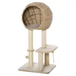 Modern Cat Tree with Sisal Scratching Post Condo and Hanging Rope 39"H, Beige - Image 11