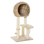 Modern Cat Tree with Sisal Scratching Post Condo and Hanging Rope 39"H, Beige