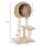 Modern Cat Tree with Sisal Scratching Post Condo and Hanging Rope 39"H, Beige - Image 3