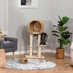 Modern Cat Tree with Sisal Scratching Post Condo and Hanging Rope 39"H, Beige - Image 10