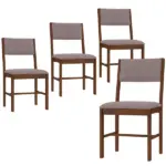 Modern Dining Chairs Set of 4, Linen Fabric Kitchen Chairs with Rubberwood Legs for Dining Room, Living Room, Brown - Image 2