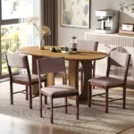 Modern Dining Chairs Set of 4, Linen Fabric Kitchen Chairs with Rubberwood Legs for Dining Room, Living Room, Brown - Image 11