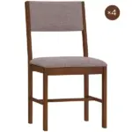 Modern Dining Chairs Set of 4, Linen Fabric Kitchen Chairs with Rubberwood Legs for Dining Room, Living Room, Brown