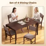 Modern Dining Chairs Set of 4, Linen Fabric Kitchen Chairs with Rubberwood Legs for Dining Room, Living Room, Brown - Image 4