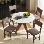 Modern Dining Chairs Set of 4, Linen Fabric Kitchen Chairs with Rubberwood Legs for Dining Room, Living Room, Brown - Image 9