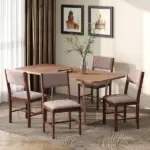 Modern Dining Chairs Set of 4, Linen Fabric Kitchen Chairs with Rubberwood Legs for Dining Room, Living Room, Brown - Image 10