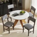 Modern Dining Chairs Set of 4, Linen Fabric Kitchen Chairs with Rubberwood Legs for Dining Room, Living Room, Gray - Image 9