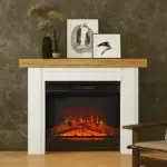 HOMCOM Modern Fireplace Mantel, Freestanding Fireplace Surround with Leg for Electric Fireplaces, 51.2 Inch W x 40.6 Inch H, Natural Wood - Image 9