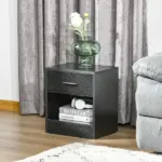 HOMCOM Modern Nightstand, Accent End Table with Drawer and Storage Shelf, Sofa Side Table for Living Room or Bedroom, Black Wood Grain - Image 2