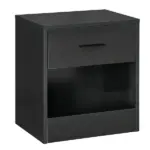 HOMCOM Modern Nightstand, Accent End Table with Drawer and Storage Shelf, Sofa Side Table for Living Room or Bedroom, Black Wood Grain