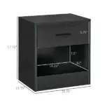 HOMCOM Modern Nightstand, Accent End Table with Drawer and Storage Shelf, Sofa Side Table for Living Room or Bedroom, Black Wood Grain - Image 3