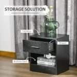 HOMCOM Modern Nightstand, Accent End Table with Drawer and Storage Shelf, Sofa Side Table for Living Room or Bedroom, Black Wood Grain - Image 4