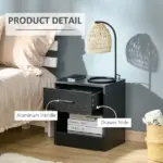 HOMCOM Modern Nightstand, Accent End Table with Drawer and Storage Shelf, Sofa Side Table for Living Room or Bedroom, Black Wood Grain - Image 5