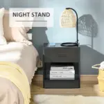 HOMCOM Modern Nightstand, Accent End Table with Drawer and Storage Shelf, Sofa Side Table for Living Room or Bedroom, Black Wood Grain - Image 7