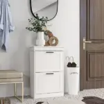 HOMCOM Modern Shoe Storage Cabinet, 2 Flip Drawers, Narrow Organizer for 10 Pairs, Entryway, Hallway, White - Image 2