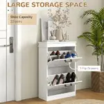 HOMCOM Modern Shoe Storage Cabinet, 2 Flip Drawers, Narrow Organizer for 10 Pairs, Entryway, Hallway, White - Image 4