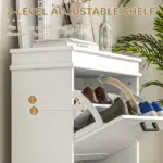 HOMCOM Modern Shoe Storage Cabinet, 2 Flip Drawers, Narrow Organizer for 10 Pairs, Entryway, Hallway, White - Image 5