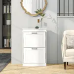 HOMCOM Modern Shoe Storage Cabinet, 2 Flip Drawers, Narrow Organizer for 10 Pairs, Entryway, Hallway, White - Image 8