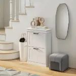 HOMCOM Modern Shoe Storage Cabinet, 2 Flip Drawers, Narrow Organizer for 10 Pairs, Entryway, Hallway, White - Image 10