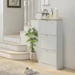 HOMCOM Modern Shoe Storage Cabinet, 3 Flip Drawers, Adjustable Shelves, for 18 Pairs, White - Image 2