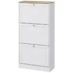 HOMCOM Modern Shoe Storage Cabinet, 3 Flip Drawers, Adjustable Shelves, for 18 Pairs, White