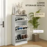 HOMCOM Modern Shoe Storage Cabinet, 3 Flip Drawers, Adjustable Shelves, for 18 Pairs, White - Image 4