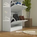 HOMCOM Modern Shoe Storage Cabinet, 3 Flip Drawers, Adjustable Shelves, for 18 Pairs, White - Image 6