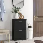HOMCOM Modern Shoe Storage Cabinet with 2 Flip Drawers for 10 Pairs, Narrow Shoe Organizer for Entryway, Hallway, Black - Image 2