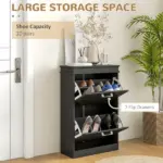 HOMCOM Modern Shoe Storage Cabinet with 2 Flip Drawers for 10 Pairs, Narrow Shoe Organizer for Entryway, Hallway, Black - Image 4