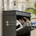 HOMCOM Modern Shoe Storage Cabinet with 2 Flip Drawers for 10 Pairs, Narrow Shoe Organizer for Entryway, Hallway, Black - Image 5