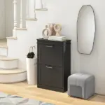 HOMCOM Modern Shoe Storage Cabinet with 2 Flip Drawers for 10 Pairs, Narrow Shoe Organizer for Entryway, Hallway, Black - Image 10