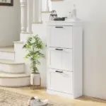 HOMCOM Modern Shoe Storage Cabinet with 3 Flip Drawers for 15 Pairs, Narrow Shoe Organizer for Entryway, Hallway, White - Image 2