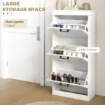HOMCOM Modern Shoe Storage Cabinet with 3 Flip Drawers for 15 Pairs, Narrow Shoe Organizer for Entryway, Hallway, White - Image 4