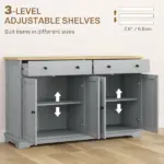 HOMCOM Modern Sideboard, Buffet Cabinet with Storage Drawers, Adjustable Shelves for Living Room, Dining Room, Entryway, Gray - Image 5