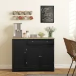 HOMCOM Modern Sideboard Cabinet, 41" Kitchen Buffet Cabinet with Drawer, Adjustable Shelf, 3 Doors for Dining Room, Black - Image 2