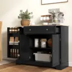 HOMCOM Modern Sideboard Cabinet, 41" Kitchen Buffet Cabinet with Drawer, Adjustable Shelf, 3 Doors for Dining Room, Black - Image 8