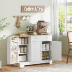 Modern Sideboard Cabinet, 41" Kitchen Buffet Cabinet with Drawer, Adjustable Shelf, 3 Doors for Dining Room, White - Image 2