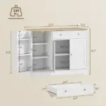Modern Sideboard Cabinet, 41" Kitchen Buffet Cabinet with Drawer, Adjustable Shelf, 3 Doors for Dining Room, White - Image 3