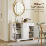 Modern Sideboard Cabinet, 41" Kitchen Buffet Cabinet with Drawer, Adjustable Shelf, 3 Doors for Dining Room, White - Image 5