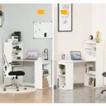Modern Small Computer Desk with 6-Tier Storage Shelves Combo, Multipurpose Industrial Wood Desk Workstation for Home Office, White - Image 7